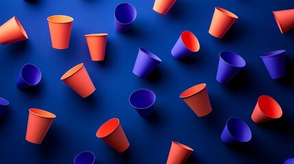 Neon and matte paper cups arranged randomly for a fun, futuristic, and floating composition. 