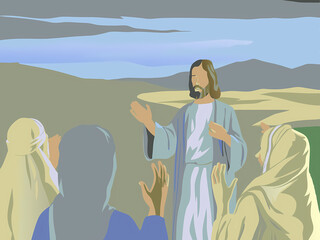 The great commission, Jesus sending out his disciples, empowering them for mission, vector-style image