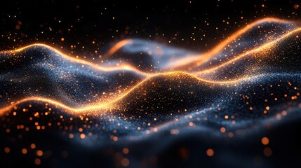 Obraz premium Glowing Particle Waves, Abstract Dark Background