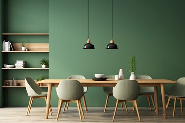 3d render of a modern dining room. green dining room wall in a modern style. 