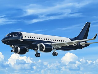 Fototapeta premium Jet Plane Flying in a Cloudy Sky, Transportation Concept