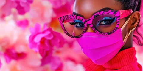 pandemic fashionista - woman wearing modern disease prevention as a fashionable accessory