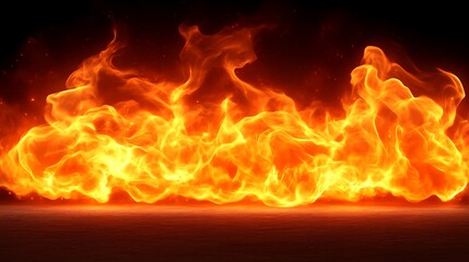 Fiery orange flames burning intensely above a dark surface