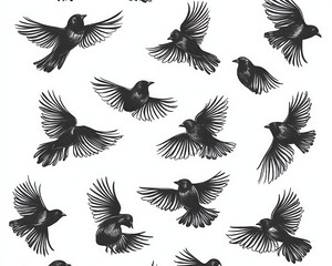 Birds flying, pattern, white background. Use seamless textile