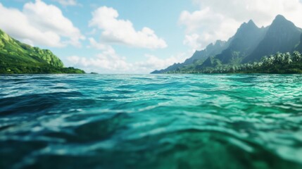 Obraz premium Breathtaking Sustainable Oceanic Ecosystem with Lush Tropical Landscape and Turquoise Waters