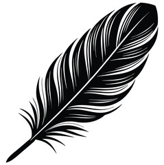 Elegant minimalist black fluffy contour feather style flat logo icon tattoo stock design vector silhouette illustration. Crisp outlines and a captivating contrast between light and shadow.