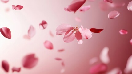 Floating pink and red flower petals against a soft background