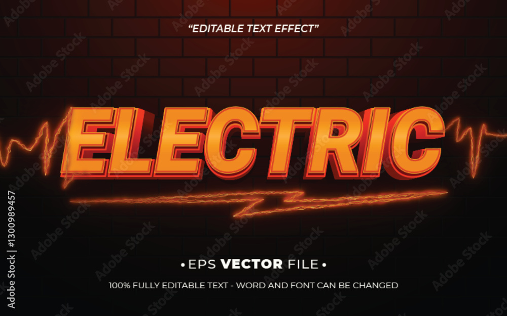 Poster electric editable text effect vector template with 3d style