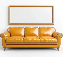Mustard Yellow Leather Sofa with Gold Frame in Minimalist Interior