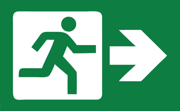 Emergency fire exit sign. running man icon to door. Exit emergency arrow sign vector image. Fire evacuation sign. warning sign plate logo stock images illustration.