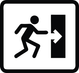 Emergency fire exit sign. running man icon to door. Exit emergency arrow sign vector image. Fire evacuation sign. warning sign plate logo stock images illustration.
