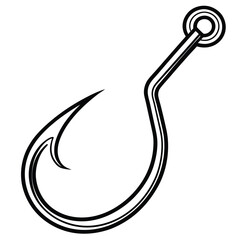 Sharp metal fishing hook isolated on white tackle for angler's catch vector icon symbol design element silhouette vector sketch freehand outline hand drawn sketchy line art sign doodle