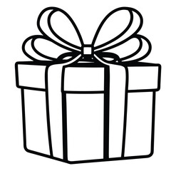 Decorated present gift box with black and white ribbon premium stock clip art cartoon doodle freehand sketch drawing isolated vector element illustration 