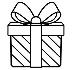 Decorated present gift box with black and white ribbon premium stock clip art cartoon doodle freehand sketch drawing isolated vector element illustration 