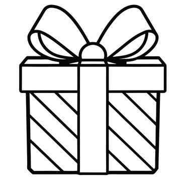 Decorated present gift box with black and white ribbon premium stock clip art cartoon doodle freehand sketch drawing isolated vector element illustration 