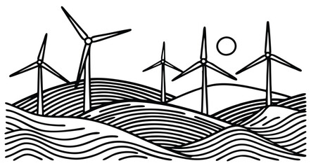 Windmills harness renewable wind energy with turbines to generate green electricity across the landscape