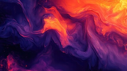 Abstract Purple and Orange Swirls: Fluid Painting Texture