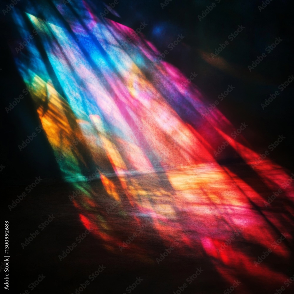 Aufkleber chromatic cascade: an abstract display of rainbow light beams dancing in the darkness, creating a ca