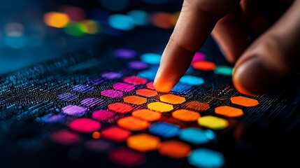 Fototapeta premium Interactive digital touch technology showcase high-tech environment close-up view vibrant color patterns