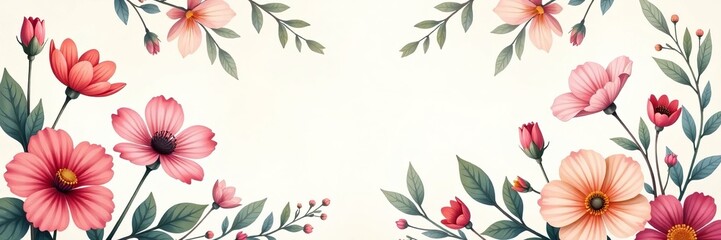 Delicate seamless background with hand-drawn flowers and leaves, vintage, foliage