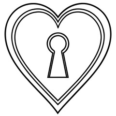 Heart-shaped keyhole  Line art Vector