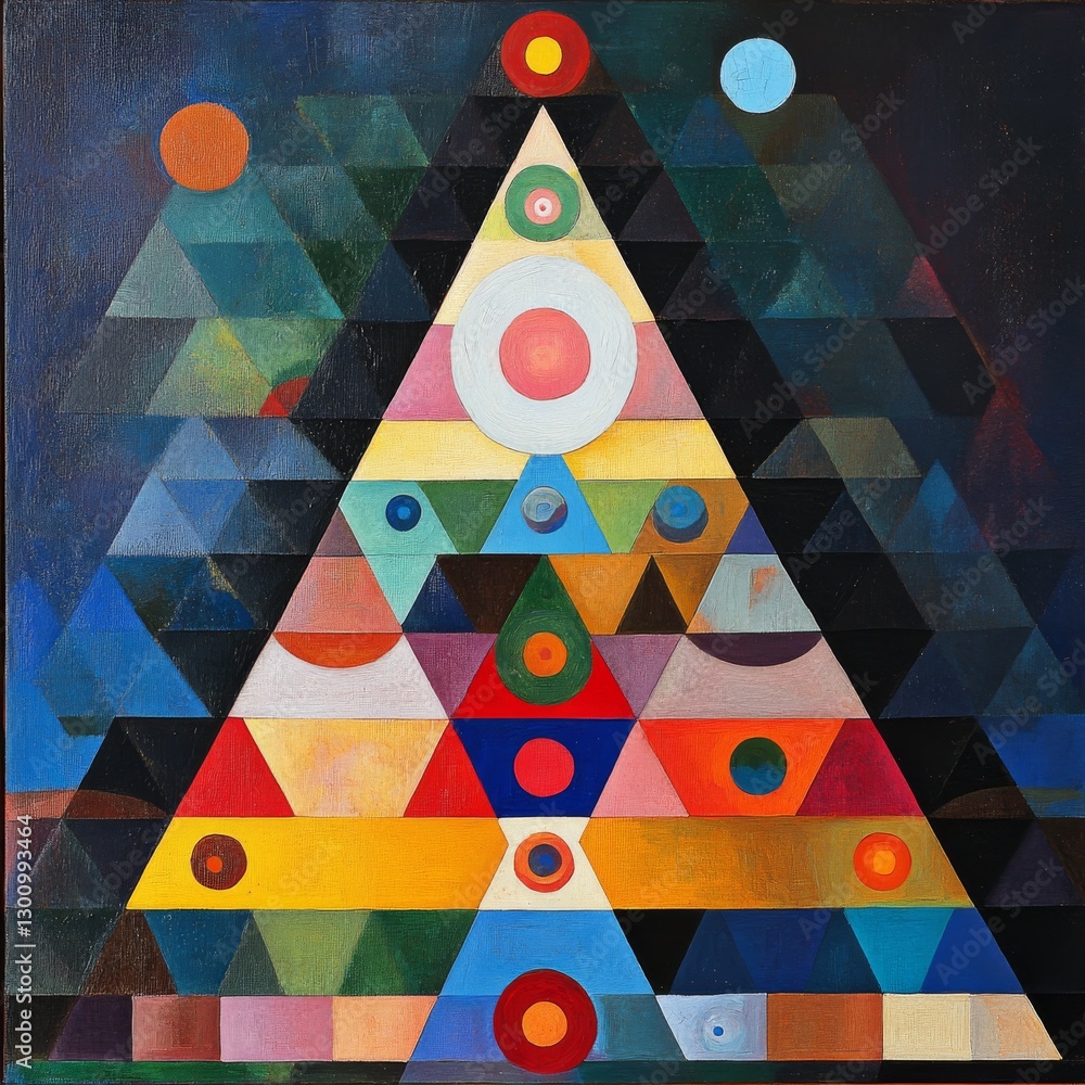 Poster Geometric Pyramid of Colors: A Concentric Dance of Triangles and Circles in Abstract Harmony