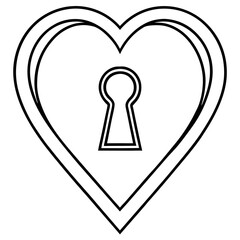 Heart-shaped keyhole  Line art Vector