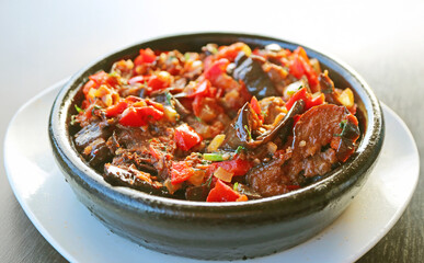 A Plate of Georgian Eggplant Stew, a Delicious Vegetarian Dish Called Ajapsandali