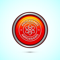 Rich in antioxidants icon design illustration. Antioxidant rich food label sign symbol, Orange color round button design