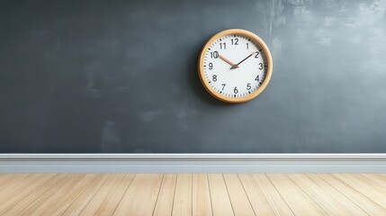 A wooden framed wall clock displays the current time precisely