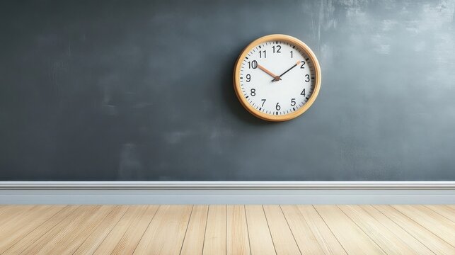 A wooden framed wall clock displays the current time precisely