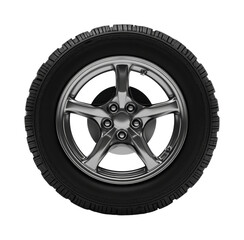 High-performance tire with polished alloy rim suitable for off-road adventures and sports cars designed for durability and style, cut out