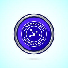 Rich in antioxidants icon design illustration. Antioxidant rich food label sign symbol, Blue color shadow button design