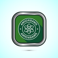 Rich in antioxidants icon design illustration. Antioxidant rich food label sign symbol, Green color shadow button design