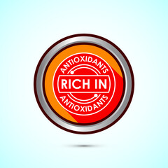 Rich in antioxidants icon design illustration. Antioxidant rich food label sign symbol, Orange color shadow button design