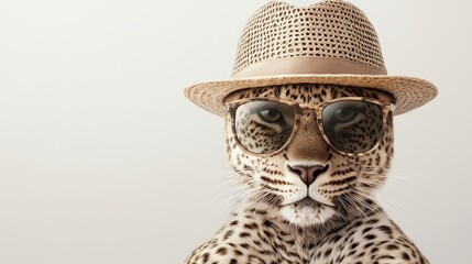 Leopard in sunglasses celebrates with tiger and lion at outdoor party fun and festive atmosphere