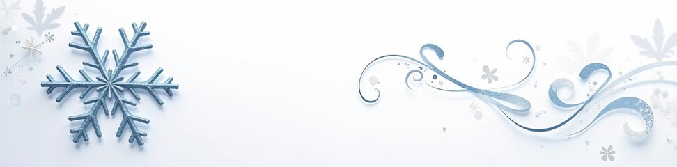 Elegant snowflake design with whimsical curls on a white backdrop, cold, swirls