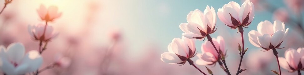Fototapeta premium Ethereal and dreamy cotton flowers in bloom, light and airy composition, pure and elegant aesthetic, aesthetic, cotton