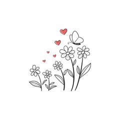 Abstract flowers and hearts valentine card