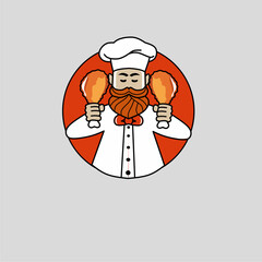 mascot logo illustration of a chef holding a fried chicken 