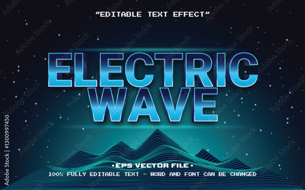 Poster electric wave editable text effect vector template with 3d style