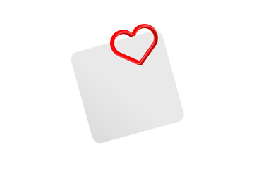 Red Heart Paperclip Holding Blank White Note Romantic Message