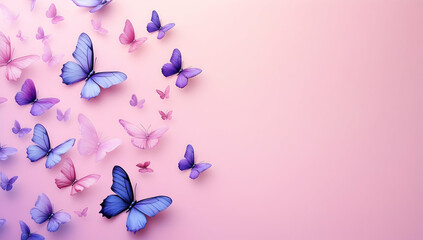3D butterflies flying on a pink and purple background