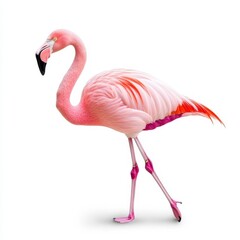 Obraz premium Pink Flamingo Walking on White Background