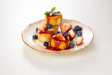 Close up of cottage cheese with berries on plate