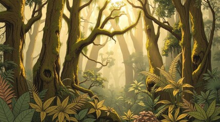 Serene Sunlight in Lush Rainforest Landscape