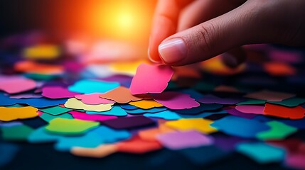 Fototapeta premium Sorting colorful paper shapes creative studio photography artistic environment close-up view crafting inspiration