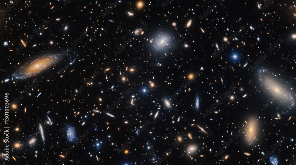Poster deep space image showcasing distant galaxies with starry background