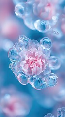 Pink flower, water droplets, blurred background, spring, nature photography, website banner