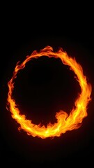 Blazing circle of light against the blackness, radiance, flaming ring fire element isolated on white background